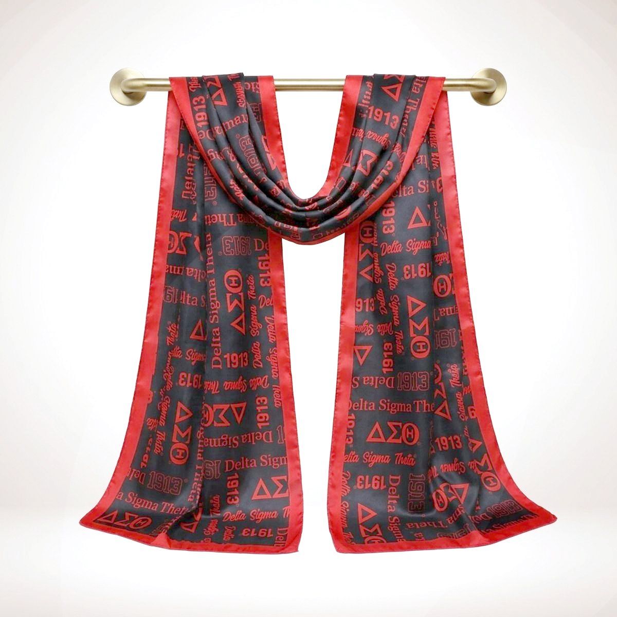 DST Long Black and Red Graphic Rectangle Scarf