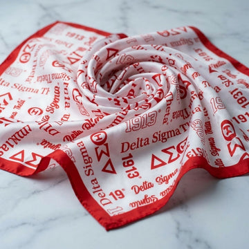 DST Long White and Red Graphic Rectangle Scarf