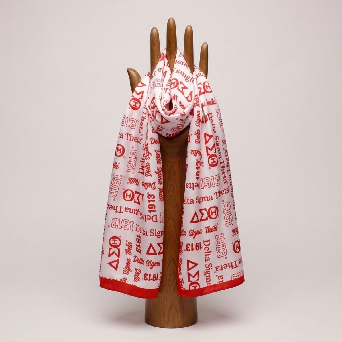 DST Long White and Red Graphic Rectangle Scarf