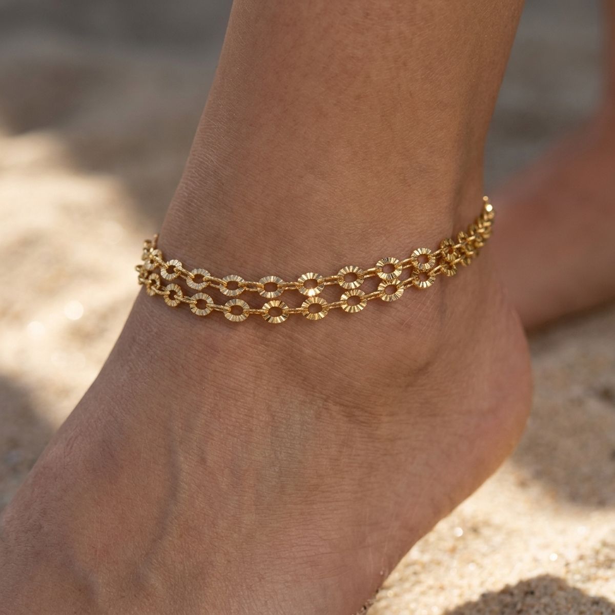 18k Gold Steel Double Layer Chain Anklet