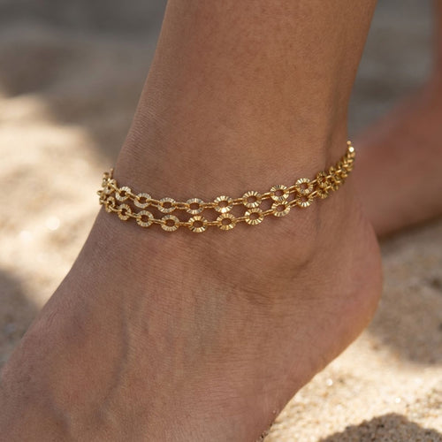 18k Gold Steel Double Layer Chain Anklet