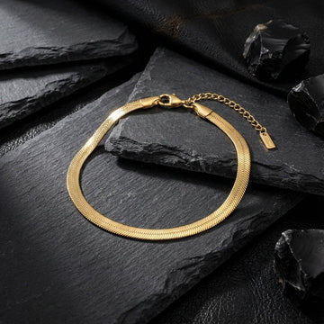 Mens 5.5mm Gold 18K Steel Herringbone Bracelet