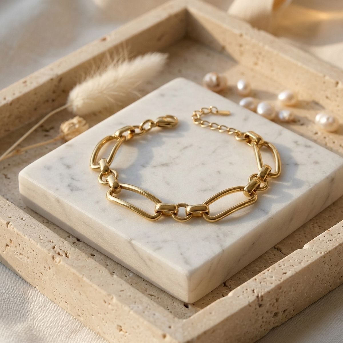 18K Gold Stainless Bracelet with Handmade Links