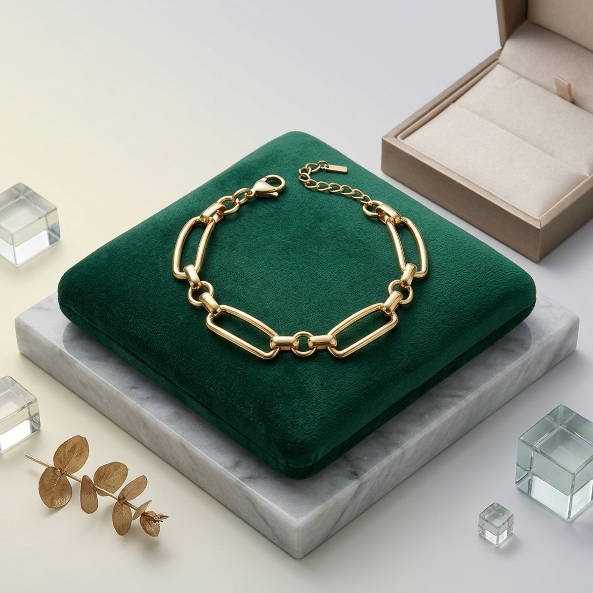 18K Gold Stainless Bracelet with Handmade Links