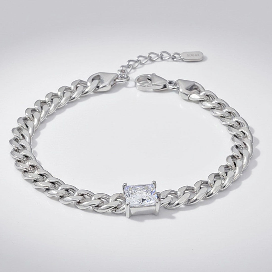 Silver Steel Princess CZ Cuban Chain Bracelet