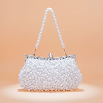 Clutch White Pearl Hollywood Hand Sewn Evening Bag
