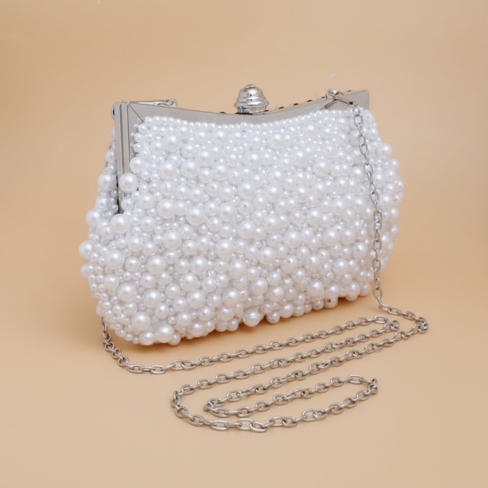 Clutch White Pearl Hollywood Hand Sewn Evening Bag