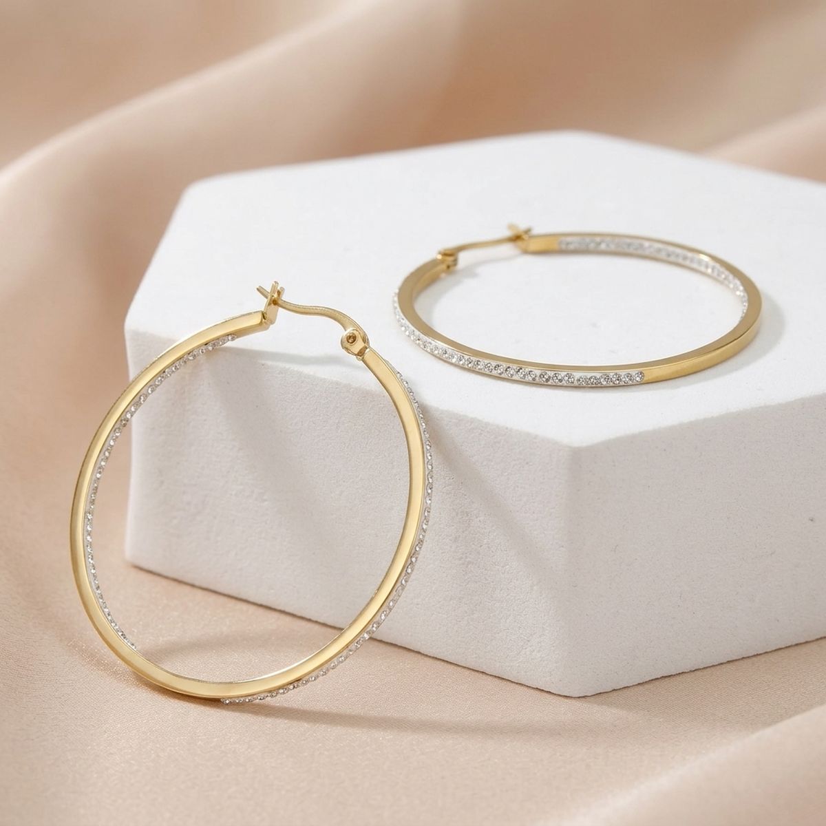 18K Gold Stainless Hoops Inside Out Rhinestones