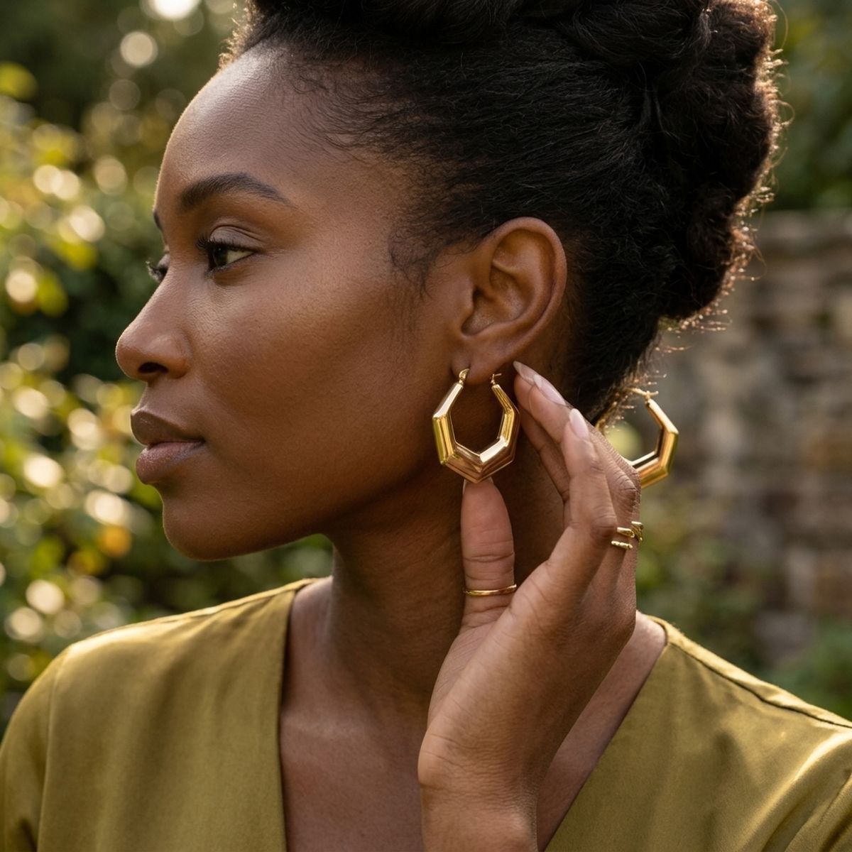 Hoop 18K Gold Stainless Steel Hexagon Earrings
