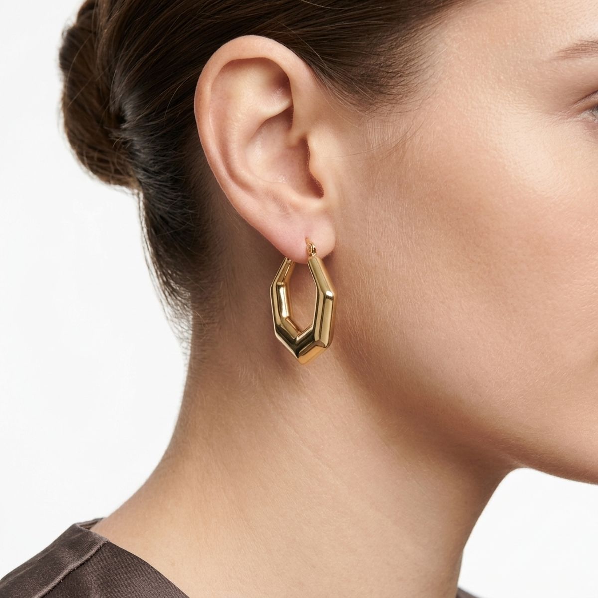 Hoop 18K Gold Stainless Steel Hexagon Earrings