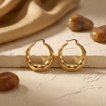Hoop 18K Gold Stainless Diamond Cut Earrings