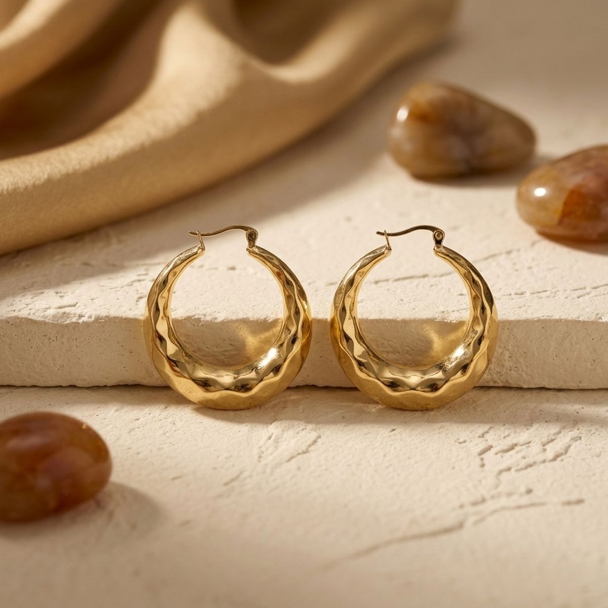 Hoop 18K Gold Stainless Diamond Cut Earrings