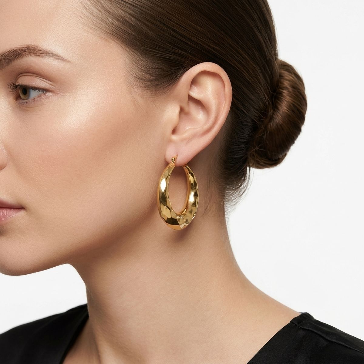 Hoop 18K Gold Stainless Diamond Cut Earrings
