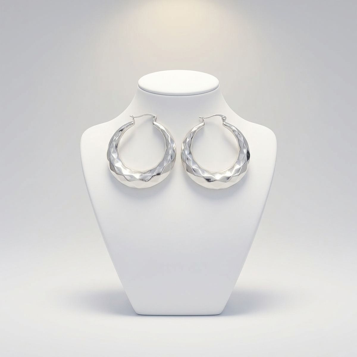 Hoop Silver Stainless Steel Diamond Cut Earrings
