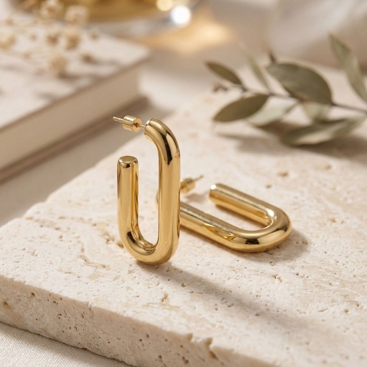 Open Hoop 18K Gold Stainless Oval Tube Earrings
