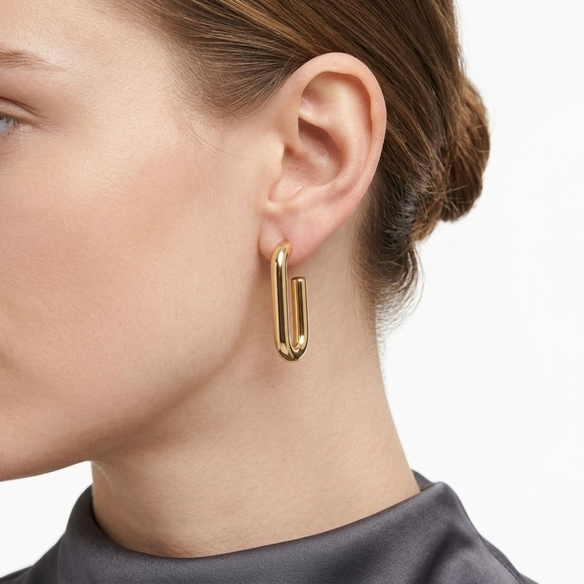 Open Hoop 18K Gold Stainless Oval Tube Earrings