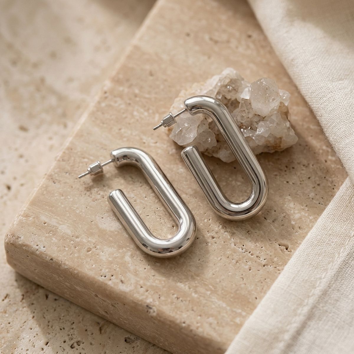 Open Hoop Stainless Steel Oval Tube Earrings