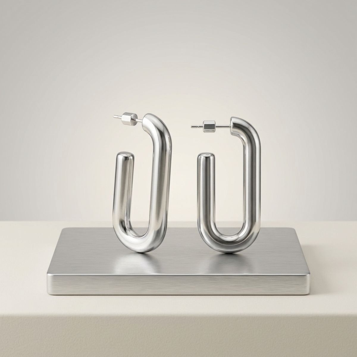 Open Hoop Stainless Steel Oval Tube Earrings