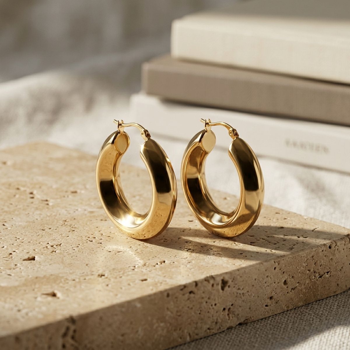 Hoop 18K Gold Stainless Steel Beveled Earrings