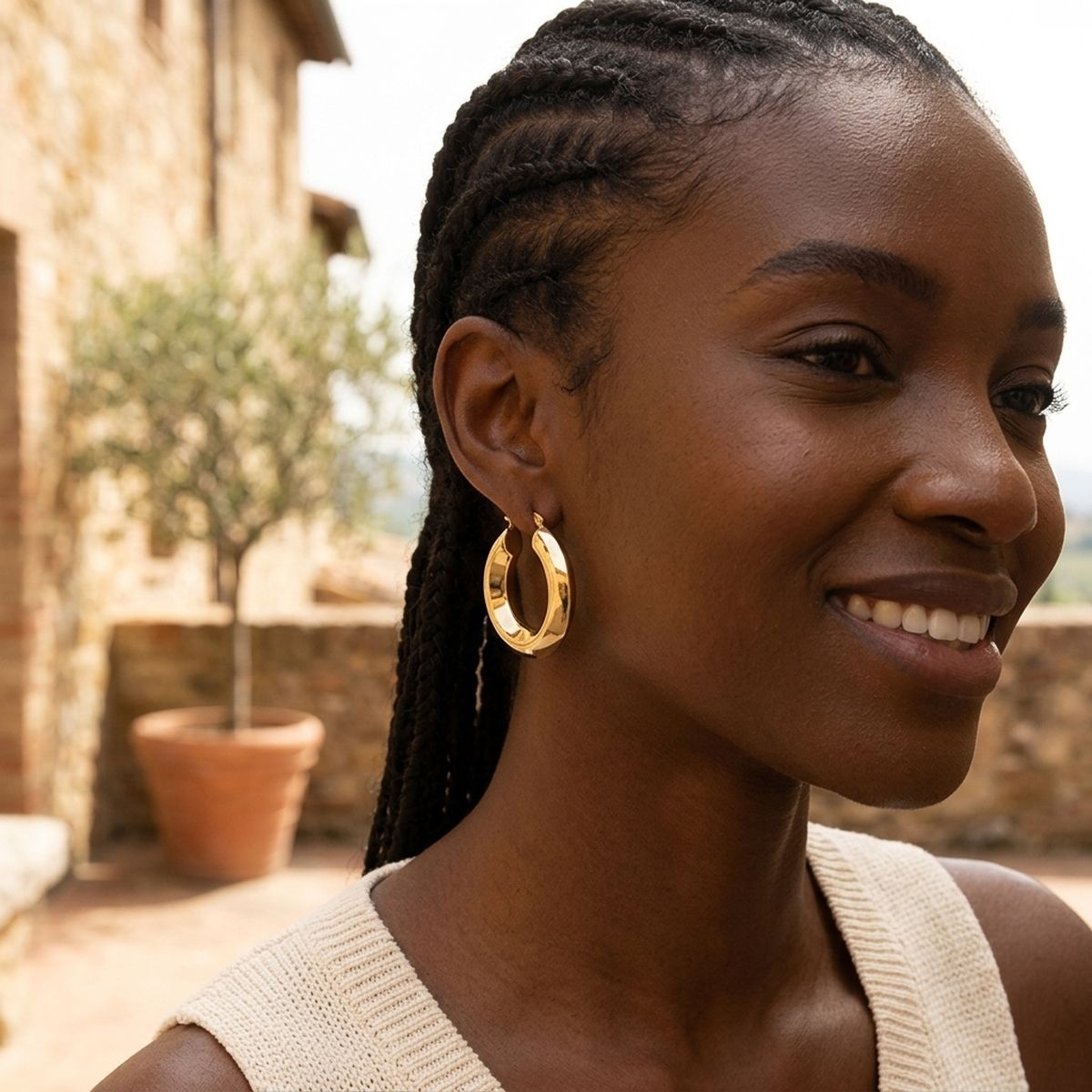 Hoop 18K Gold Stainless Steel Beveled Earrings