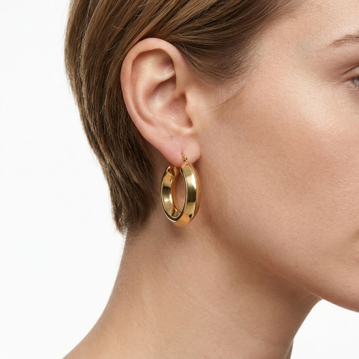 Hoop 18K Gold Stainless Steel Beveled Earrings