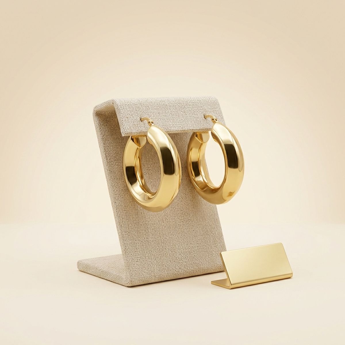 Hoop 18K Gold Stainless Steel Beveled Earrings