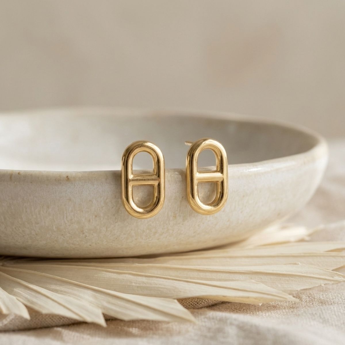 Stud 18K Gold Stainless Mariner Anchor Earrings