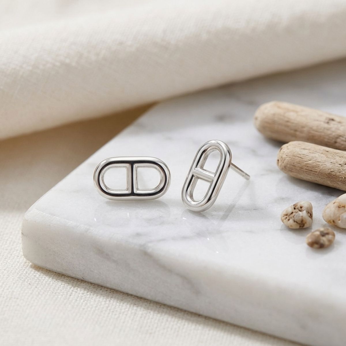 Stud Silver Stainless Mariner Anchor Earrings