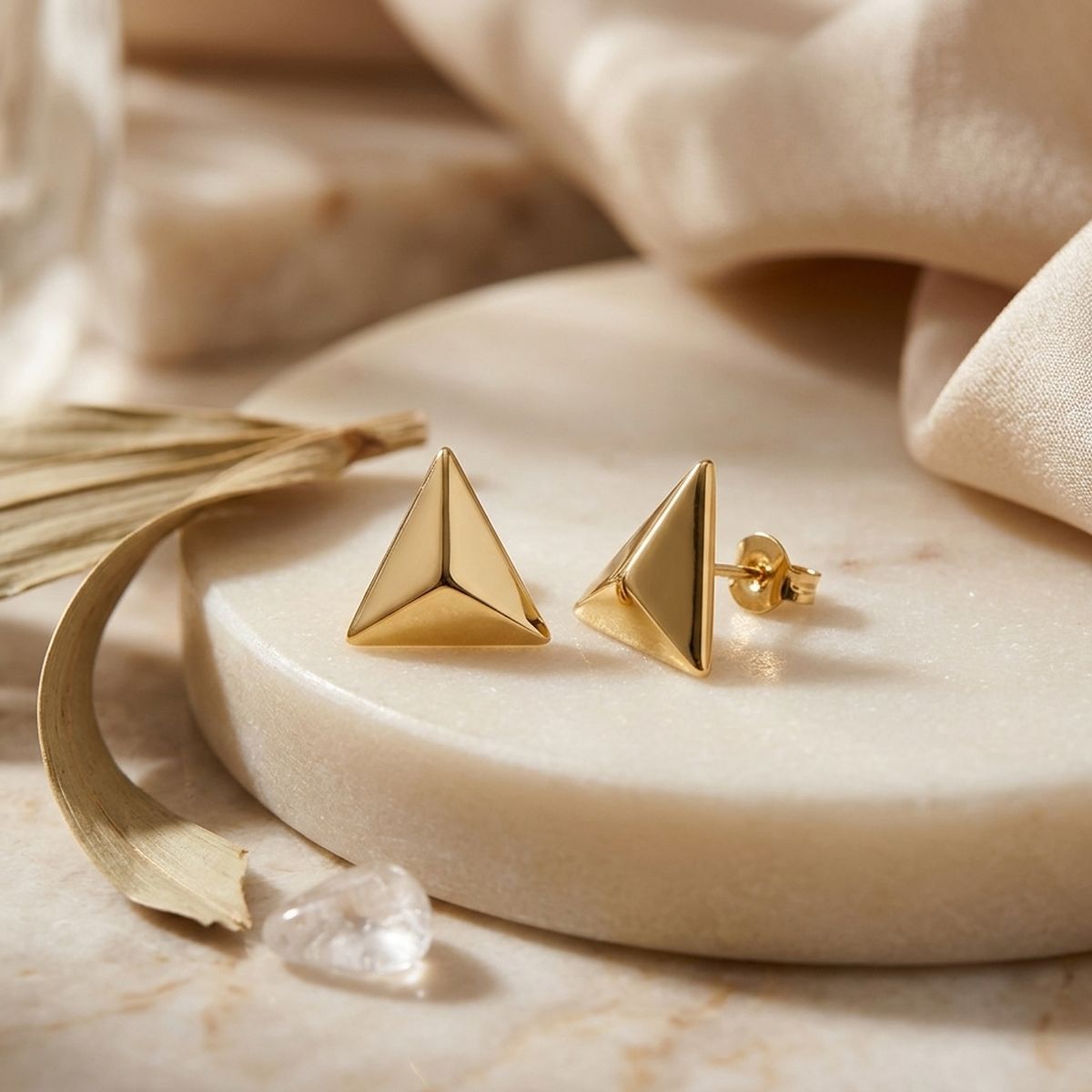 Stud 18K Gold Stainless Pyramid Triangle Earrings