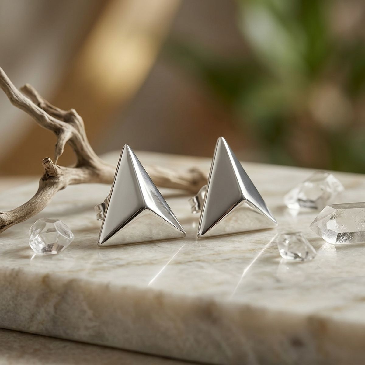 Stud Stainless Steel Pyramid Triangle Earrings