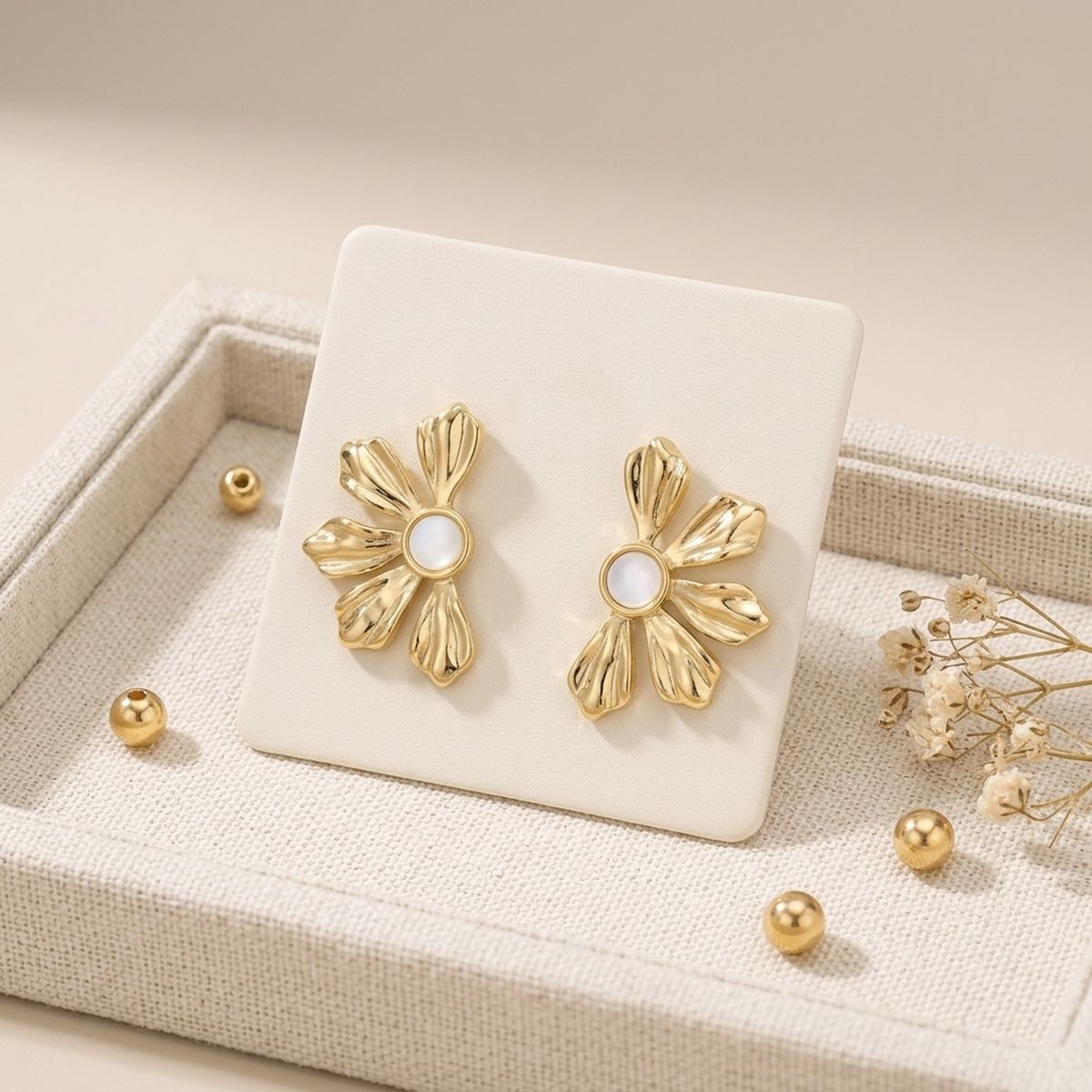 Stud 18K Gold Stainless Mother of Pearl Earrings