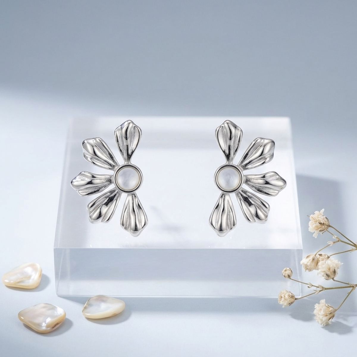 Stud Stainless Steel Mother of Pearl Earrings