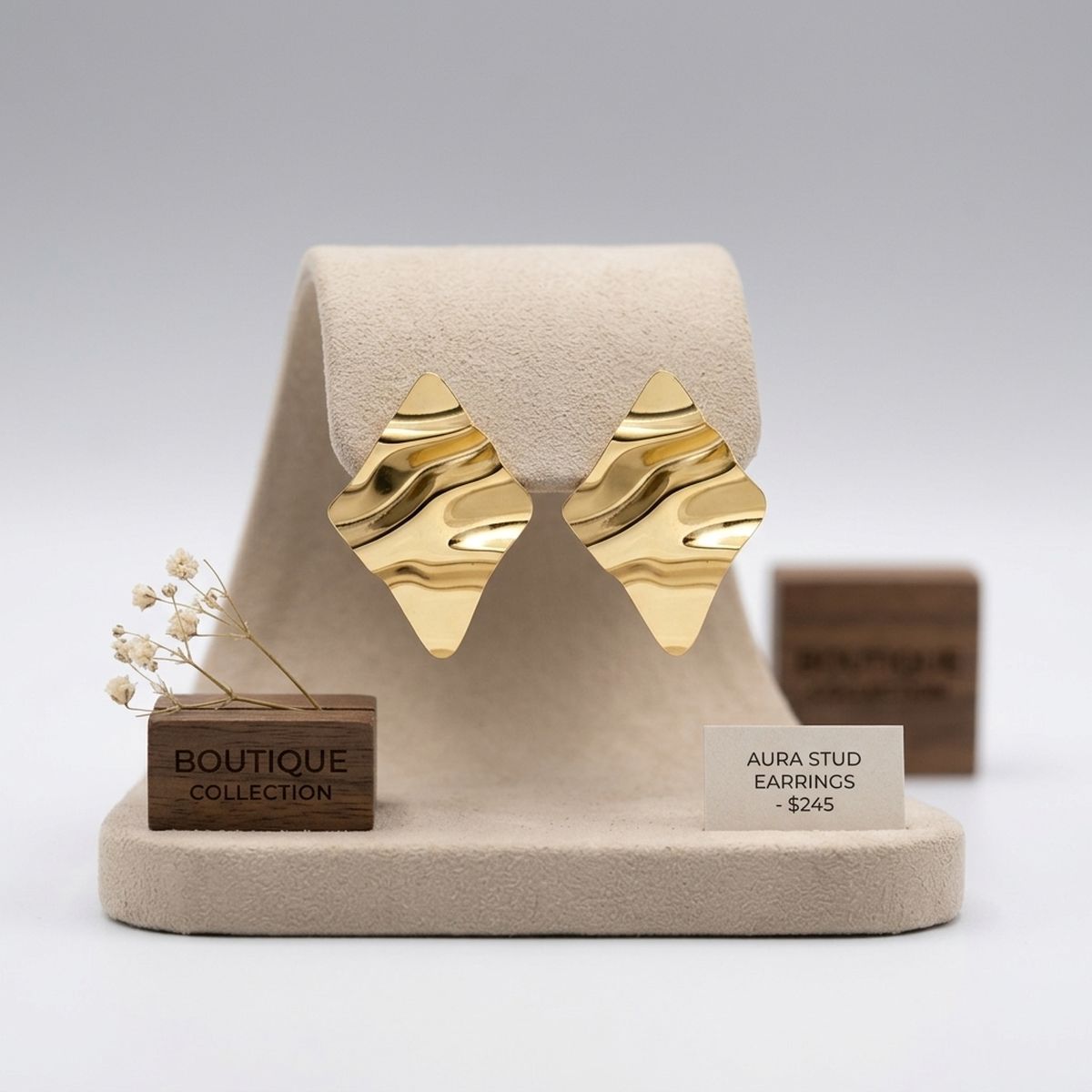 Stud 18K Gold Stainless Wavy Diamond Earrings