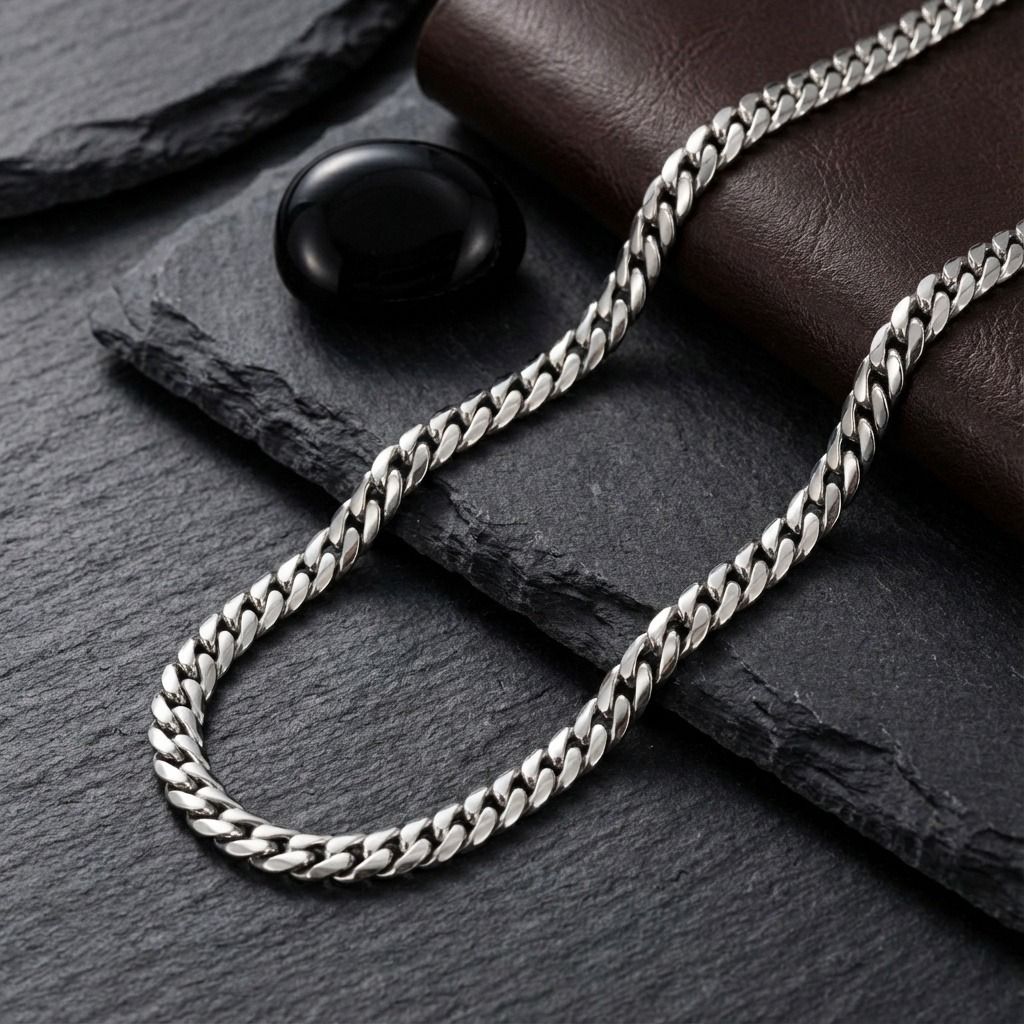 Mens 24in 8mm Stainless Steel Miami Chain