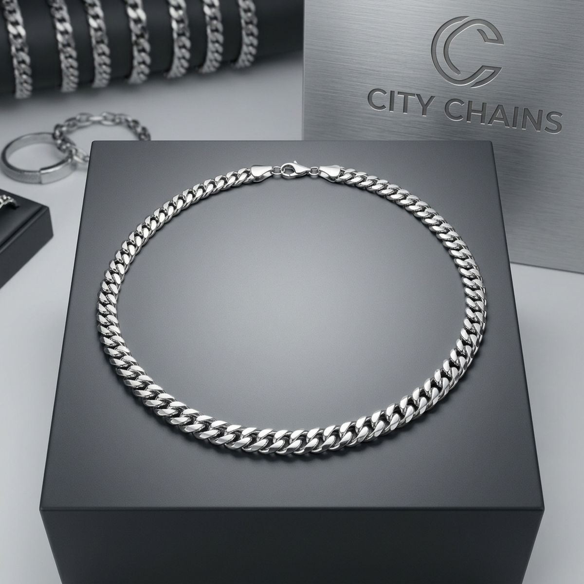 Unisex 20in 6DC 8mm Silver Stainless Steel Chain