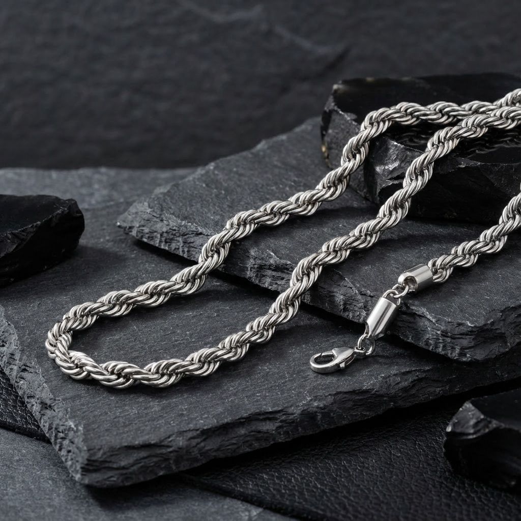 Mens 20in 8mm Stainless Steel Rope Chain