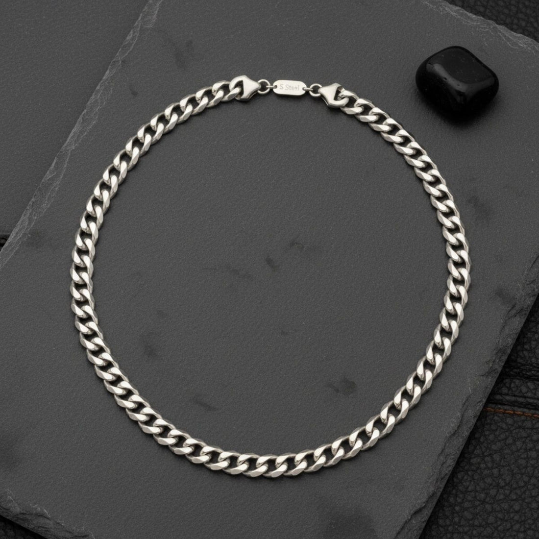 Mens 20in10mm Silver Stainless Steel Curb Chain