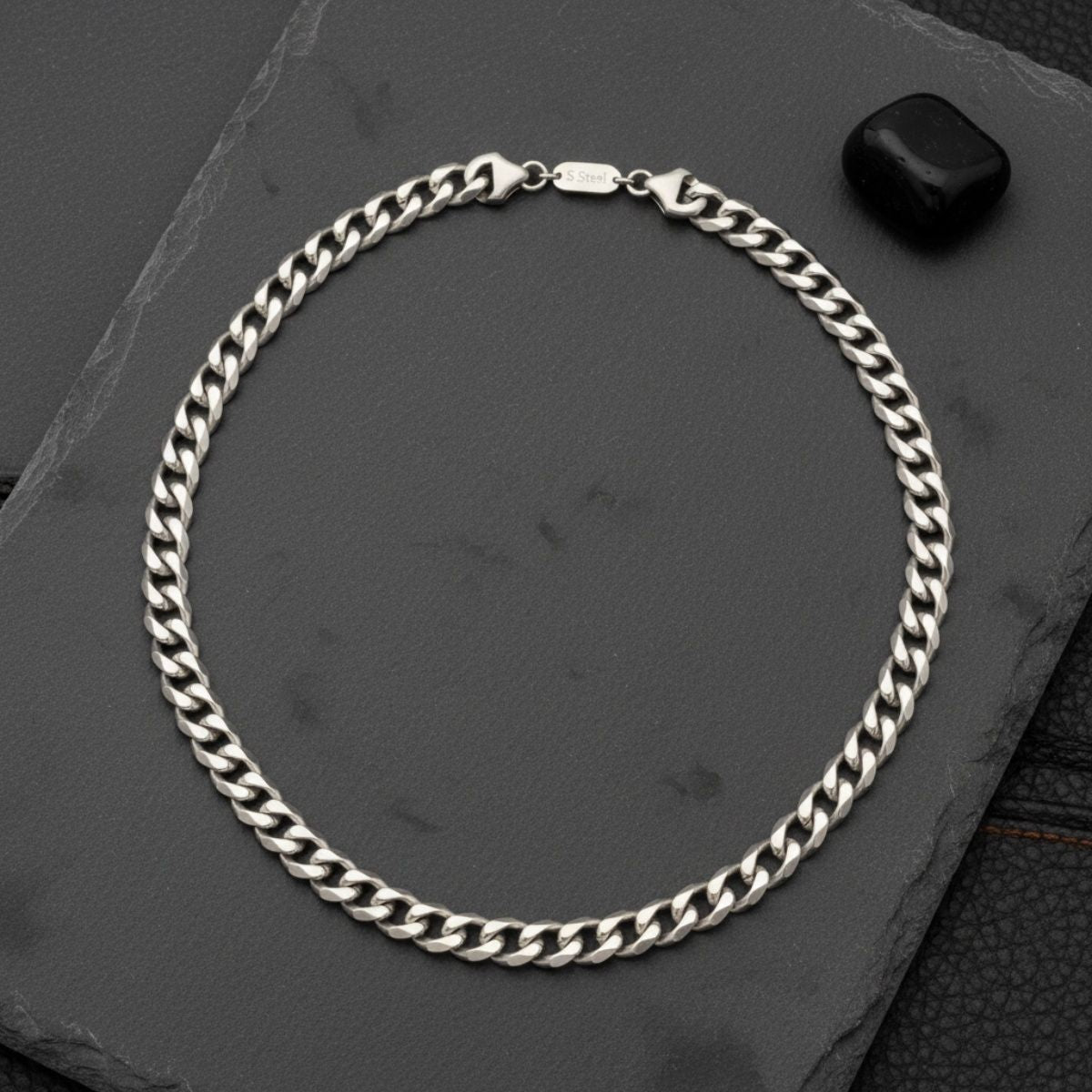 Mens 20in10mm Silver Stainless Steel Curb Chain