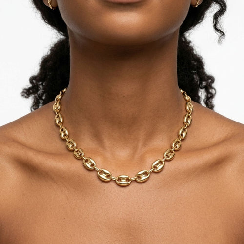 18k Gold Steel Mariner Chain Necklace for Women