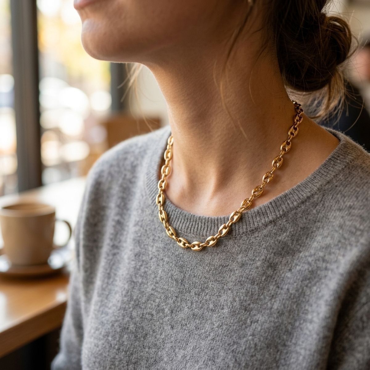 18k Gold Steel Mariner Chain Necklace for Women