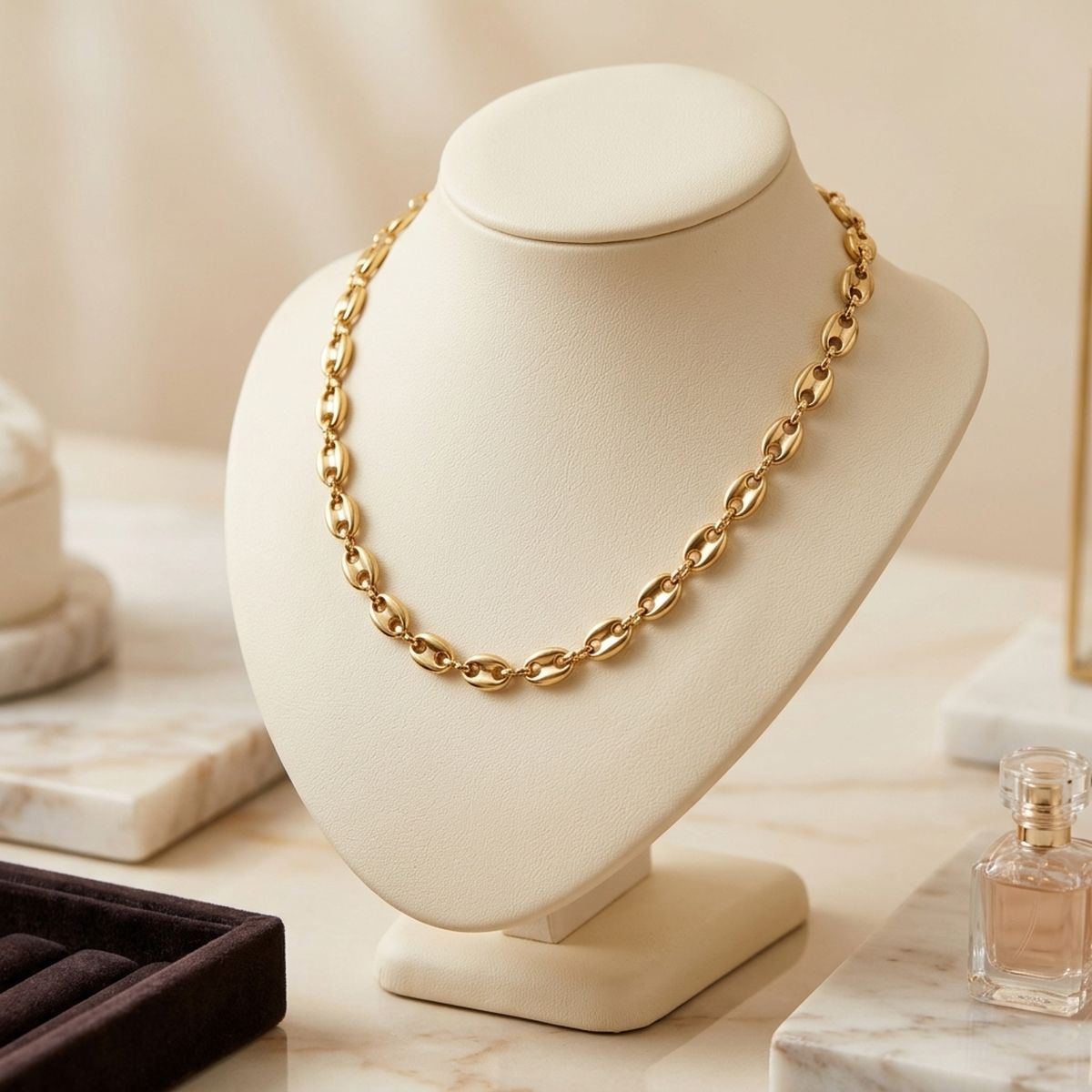 18k Gold Steel Mariner Chain Necklace for Women