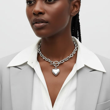 Stainless Steel Toggle Heart Rolo Chain Necklace