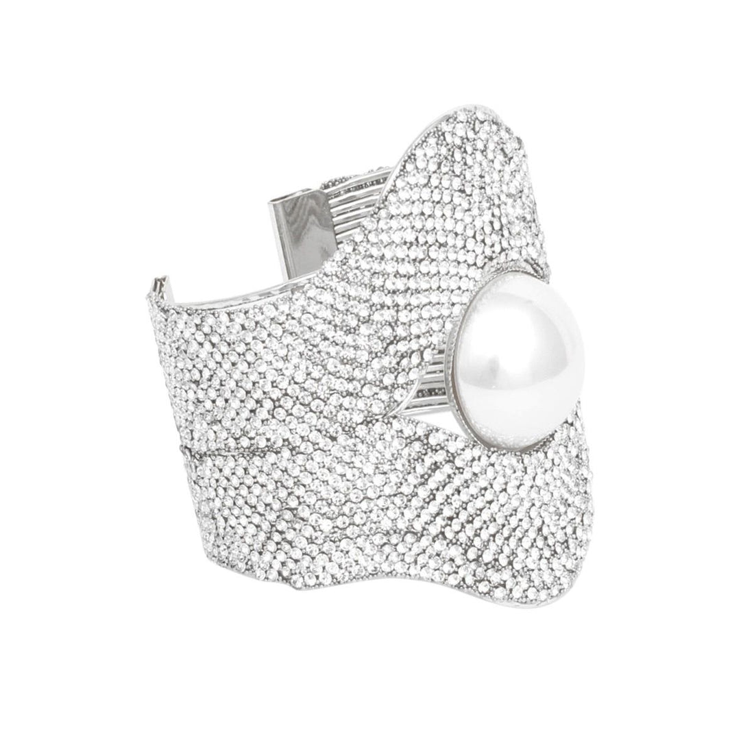 Cuff Gatsby Era Ornate Stone Pearl Silver Bracelet