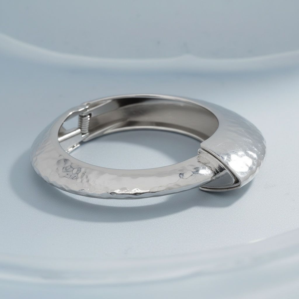 Bangle Hammered Silver Angular Futuristic Bracelet