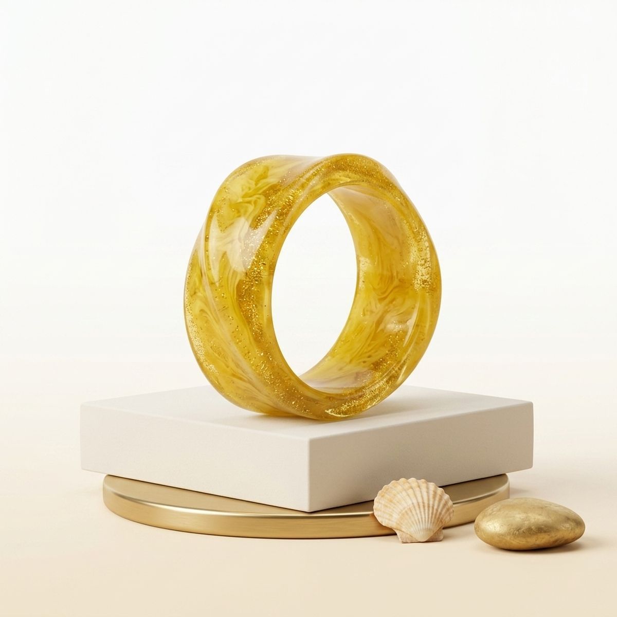 Bangle Vintage Mustard Resin Wavy Chunky Bracelet