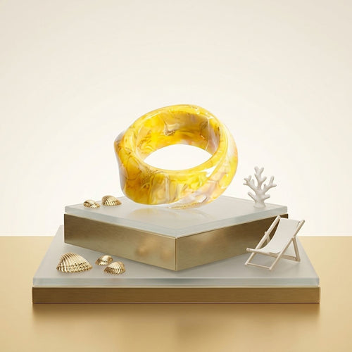 Bangle Vintage Mustard Resin Wavy Chunky Bracelet