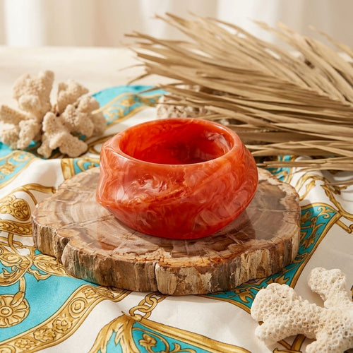 Bangle Vintage Orange Resin Wavy Chunky Bracelet