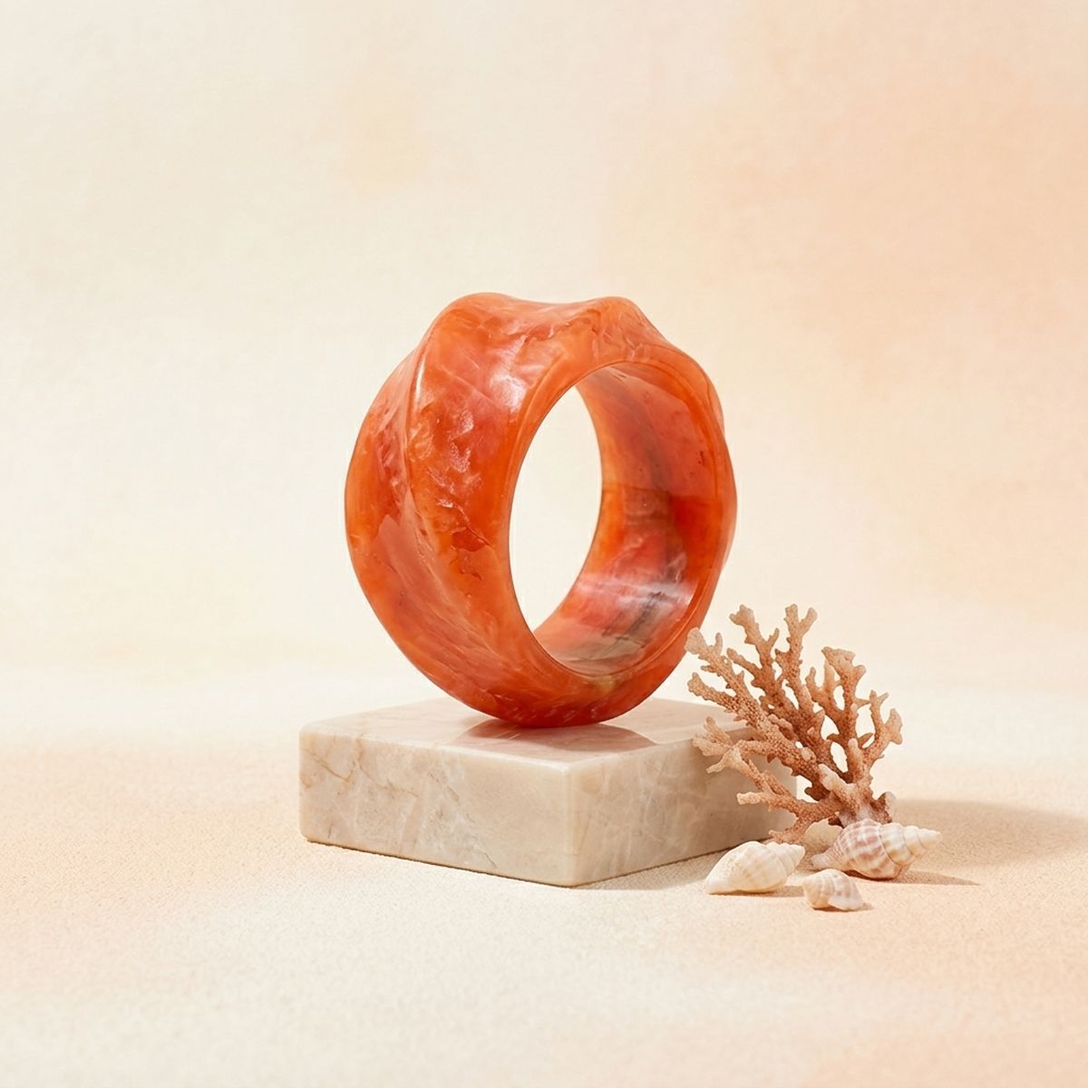 Bangle Vintage Orange Resin Wavy Chunky Bracelet