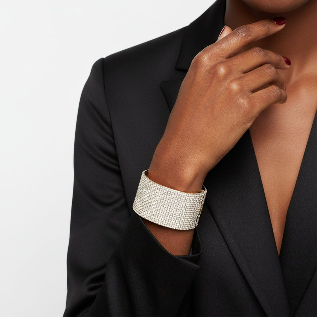 Cuff Confident Glamor Cream Pave Finish Bracelet