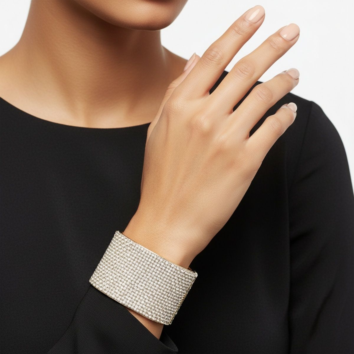 Cuff Confident Glamor Cream Pave Finish Bracelet